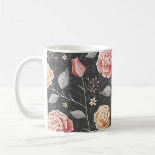 Schönes handgezeichnetes rosa und gelbes Rosenmust Kaffeetasse