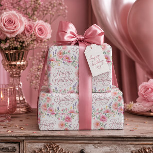Schönes Happy Birthday Silber Rosa Rosen Geschenkpapier