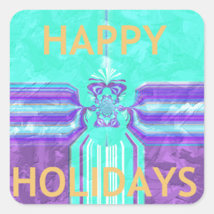 Schönes Happy Holidays Blue Cyan Vektordesign Quadratischer Aufkleber