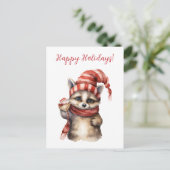 Schönes Happy Holidays Racoon Watercolor Kunstvoll Postkarte (Stehend Vorderseite)