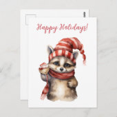Schönes Happy Holidays Racoon Watercolor Kunstvoll Postkarte (Vorne/Hinten)