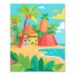 Schönes Haus auf einer tropischen Insel Fotodruck