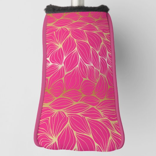 Schönes, heißes Rosa,Imitat Gold,Blatt,Muster,tren Golf Headcover (Rotieren 90)