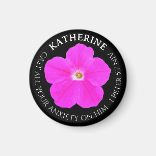 Schönes heißrosa und schwarzes Blumen-Bibel-Vers-N Magnet