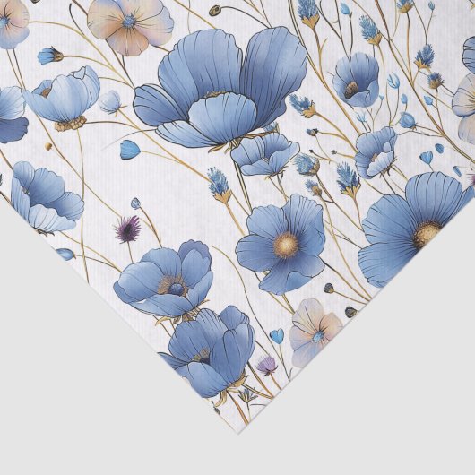 Schönes hellblaues Blumenpapier Seidenpapier (Ausschnitt)