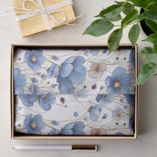 Schönes hellblaues Blumenpapier Seidenpapier (Geschenk)