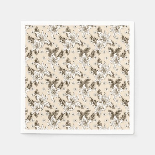 Schönes hellbraunes Blumenmuster Serviette (Vorderseite)