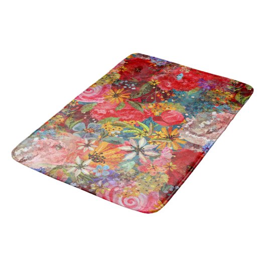 Schönes, helles, Abstraktes Blumenmuster Badematte (Schrägansicht)