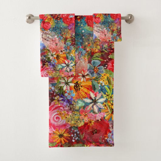 Schönes, helles, Abstraktes Blumenmuster Badhandtuch Set (Insitu)