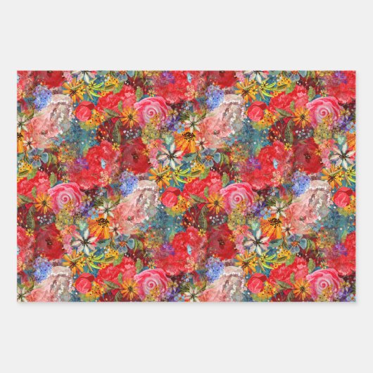 Schönes, helles, Abstraktes Blumenmuster Geschenkpapier Set (Vorderseite 3)