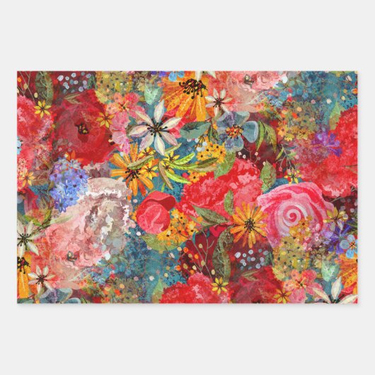 Schönes, helles, Abstraktes Blumenmuster Geschenkpapier Set (Vorderseite)