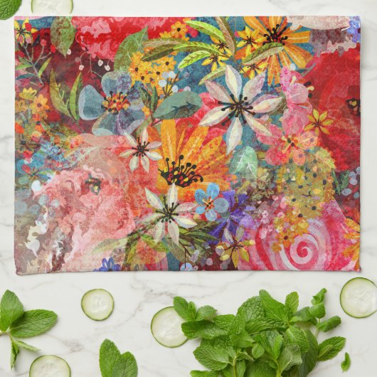 Schönes, helles, Abstraktes Blumenmuster Geschirrtuch (Gefaltet)