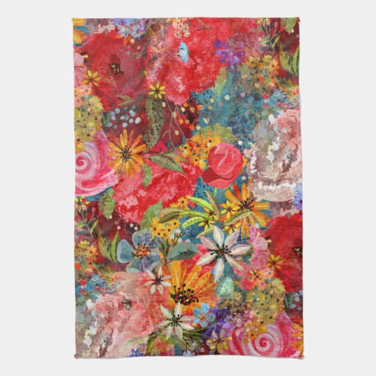 Schönes, helles, Abstraktes Blumenmuster Geschirrtuch (Vertikal)