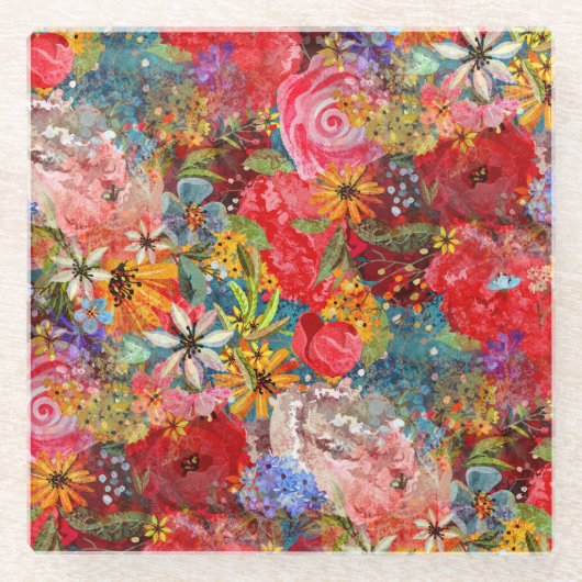 Schönes, helles, Abstraktes Blumenmuster Glasuntersetzer (Vorderseite)