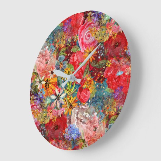 Schönes, helles, Abstraktes Blumenmuster Große Wanduhr (Winkel)