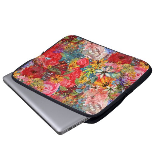 Schönes, helles, Abstraktes Blumenmuster Laptopschutzhülle (Vorne Knopf)