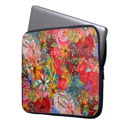 Schönes, helles, Abstraktes Blumenmuster Laptopschutzhülle (Vorderseite Links)