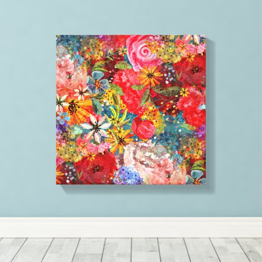 Schönes, helles, Abstraktes Blumenmuster Leinwanddruck (Insitu (Holzboden))