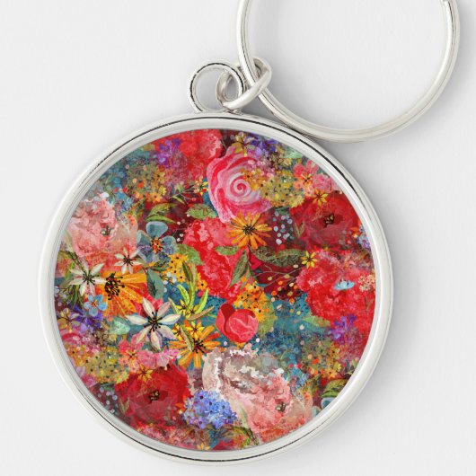 Schönes, helles, Abstraktes Blumenmuster Schlüsselanhänger (Vorne)