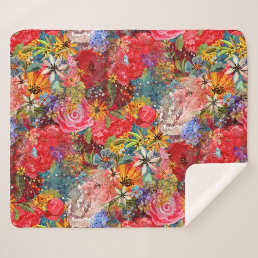 Schönes, helles, Abstraktes Blumenmuster Sherpadecke (Vorderseite (Horizontal))