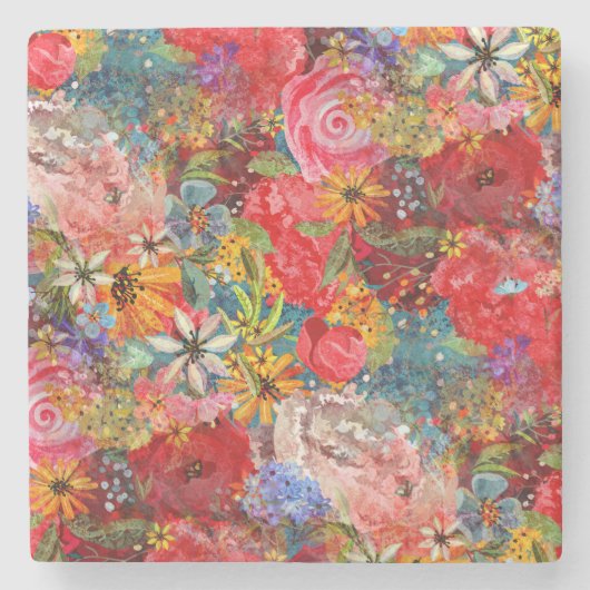 Schönes, helles, Abstraktes Blumenmuster Steinuntersetzer (Vorderseite)