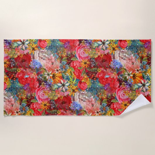 Schönes, helles, Abstraktes Blumenmuster Strandtuch (Vorderseite)