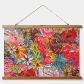 Schönes, helles, Abstraktes Blumenmuster Wandteppich Mit Holzrahmen (Vorne)