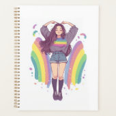 schönes helles Mädchen mit Regenbogenhaar Planer (Vorderseite)