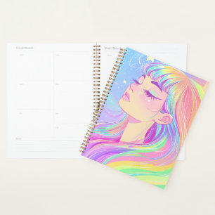 schönes helles Mädchen mit Regenbogenhaaren aus c Planer