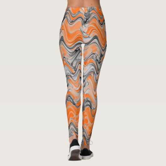 Schönes, helles Orange Wavy Curvy Lined Muster Leggings (Rückseite)