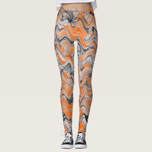 Schönes, helles Orange Wavy Curvy Lined Muster Leggings (Vorderseite)