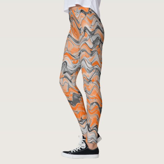 Schönes, helles Orange Wavy Curvy Lined Muster Leggings (Links)