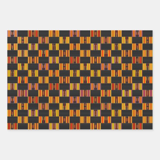 Schönes, helles Schwarzes Pinstripe Kente Geschenkpapier Set (Vorderseite 2)