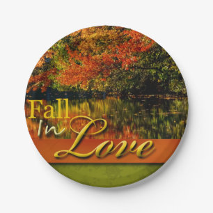 Schönes Herbst Foto Fall in der Liebe Hochzeit rus Pappteller