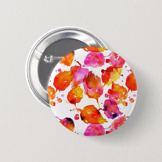 Schönes Herbstblatt mit Aquarellfarbe Button (Vorne & Hinten)