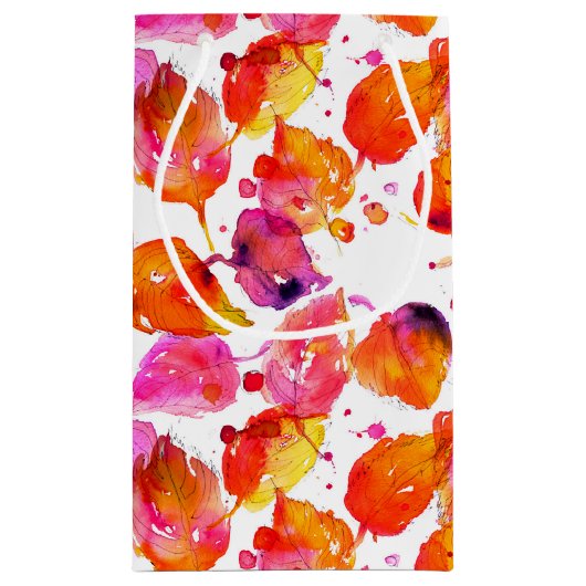 Schönes Herbstblatt mit Aquarellfarbe Kleine Geschenktüte (Rückseite)