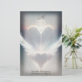 Schönes Herz Angel Wings Monogram Stationery Briefpapier (Stehend Vorderseite)