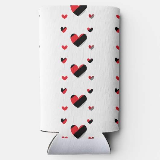Schönes Herz-Muster in Rot und Schwarz Selters Dosenkühler (Rückseite)
