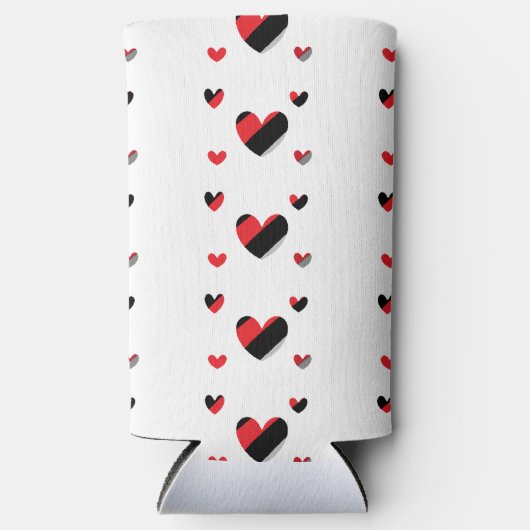Schönes Herz-Muster in Rot und Schwarz Selters Dosenkühler (Vorderseite)