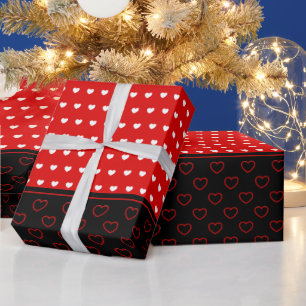 Schönes Herz Muster, Rot, Weiß und Schwarz Farbe Geschenkpapier