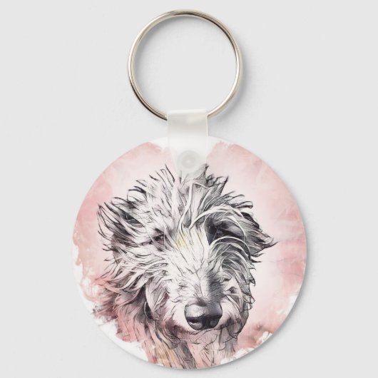 Schönes Herz und Shaggy Hund Keyring Schlüsselanhänger (Vorderseite)