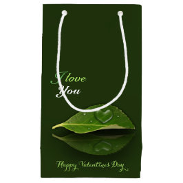 Schönes, herzförmiges Wassertropfen auf der linken Kleine Geschenktüte