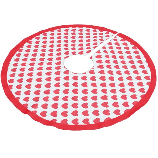 Schönes Herzmuster auf Weiß Polyester Weihnachtsbaumdecke (Schrägansicht)