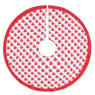 Schönes Herzmuster auf Weiß Polyester Weihnachtsbaumdecke