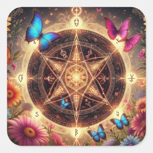 Schönes Hexen-Pentagramm4 Quadratischer Aufkleber (Vorderseite)