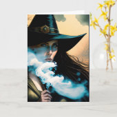 Schönes HexenHalloween Karte (Gelbe Blume)
