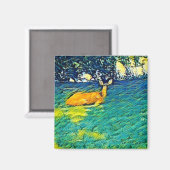 Schönes Hirschnapping auf dem Rasen Magnet (Vorderseite/Rückseite)