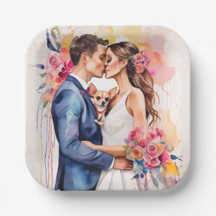 Schönes Hochzeitscouch mit Niedlichem Funny Pappteller