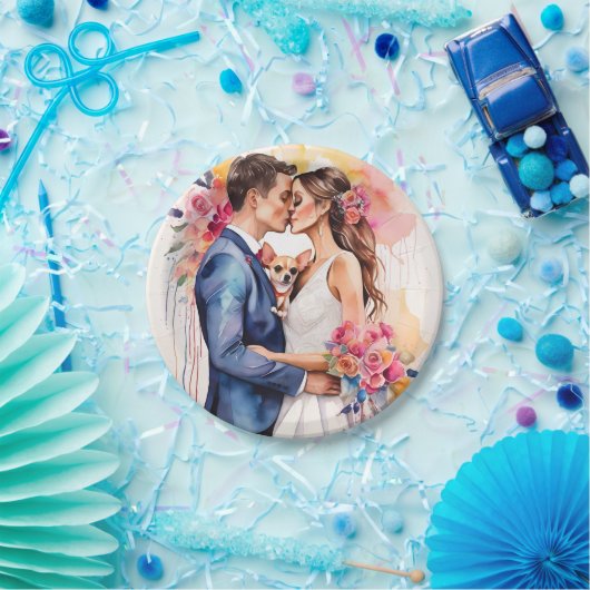 Schönes Hochzeitscouch mit Niedlichem Funny Pappteller (Party)