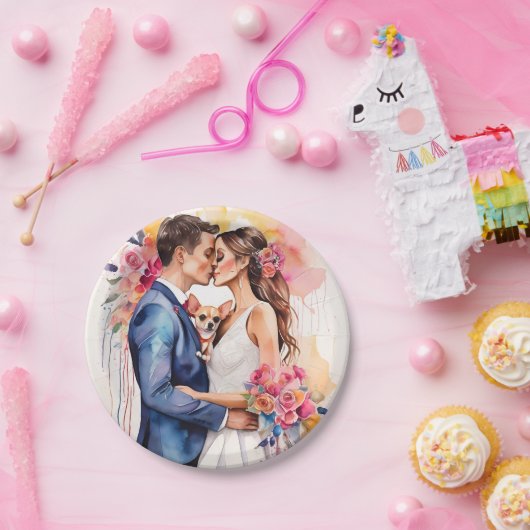 Schönes Hochzeitscouch mit Niedlichem Funny Pappteller (Party)